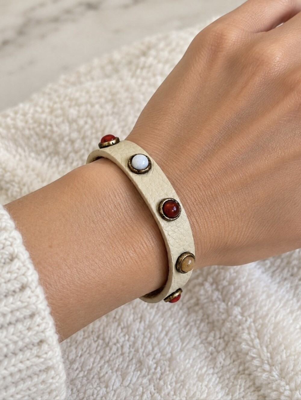 Nordstrom Treasure & Bond Leather Bracelet Genuine Stones Tan 8-Inch $59 NWT